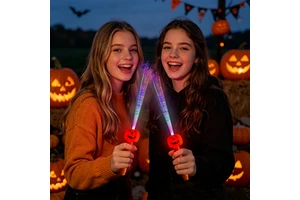 Spooky Halloween Pumpkin Skull Fiber Optic Wand for Trick or Treat Party Night Parade Haunted House Decoration Supplies