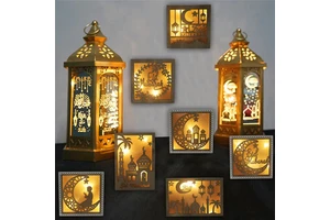 Islamic Muslim Ramadan Party Ornaments Wooden Glowing EID Mubarak Decor Supplies Ramadan Decoration for Home Wall