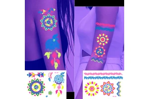 Cross-border 24 Funny Creative Fluorescent Geometric Shapes Tattoo Stickers for Face Music Festival Masquerade Party Use Neon UV