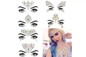 Face Jewels Mermaid Rhinestone Rave Gem Glitter Bling Crystal Birthday Eyes Temporary Tattoos Stickers for Music Festival Party