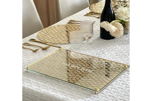 Custom Transparent Acrylic Rectangular Modern Design Judaica Glass And Mirror Laser Cut Lucite Challah Board
