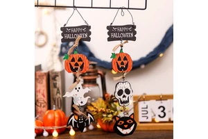 Halloween Decorations American Style Pumpkin Ghost Wooden Pendants Bat Door Signs Spooky Props for Creating a Festive Atmosphere