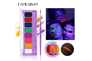 Halloween Face Paint Palette, 8 Color Fluorescent Makeup, Fast Drying Body Paint for Carnival, Party, Festival