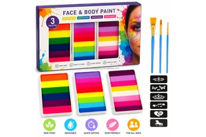 CE EN71 Facepainting Rainbow Bulk Water-Based One-Stroke Rainbow Split Cake Face Paint Palette Body Painting Supplies