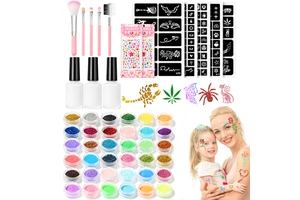 Kids Adult Face Body Painting DIY Glitter Stencil Halloween Christmas Body Art Sticker Set Glitter Sticker Temporary Tattoo Kit