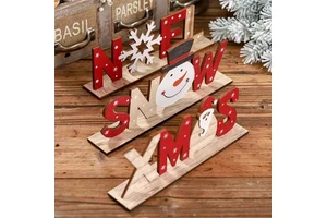 Christmas Festival Decorations Creative Printed Wooden Rectangle Letter Ornaments Modern Eco-friendly Santa Clause Fashionable