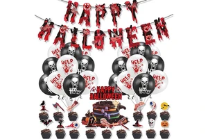 Scary Halloween Party Supplies Bloody Banner Balloon Cake Topper Horror Theme Holiday Decorations