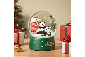 Custom 100mm Christmas Snow Globe - Festive Panda & Tree Resin Sculpture, High-Quality Holiday Gift With Swirling Snow