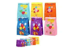 Customize Colorful Kraft Paper Party Favor Bags with Balloon Patterns Recyclable for Birthday Party Baby Shower & Candle Use