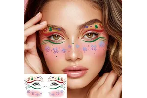 10 Sheets Christmas Face Tattoos Xmas Tree Santa Claus Eyeliner Makeup Patches Temporary Tattoos Women Girls Rave Party Favor