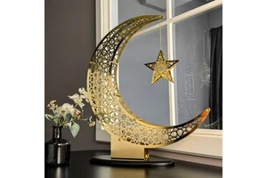 Modern Premium Quality Stainless Steel Islamic Geometric Handmade Laser Cut Durable Moon Centerpiece Portable Ramadan Supply
