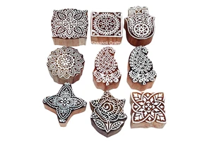 Party Favors Wooden Block Print Wood Printing Henna Craft Paper Stamp Fabric Textile Printing Blocks Floral Animal Carved Stamps