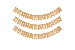 Islamic Muslim Hajj Mubarak Burlap Banner and Star Bunting Ramadan Party Decorations Supplies