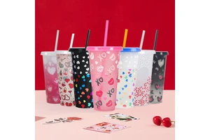 Daily Use 24oz Reusable Plastic Cold Coffee Valentine Car Cup Valentine's Day Tumbler Gift