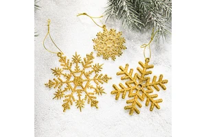Christmas Decorations Snowflake Hanging Ornaments Christmas Gold Plastic Dusted Snow Flakes Hanging Ornaments