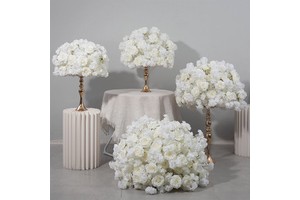 New Arrival Luxury High Quality 5D Artificial White Rose Flower Ball Large 60cm Wedding Centerpieces & Table Decorations