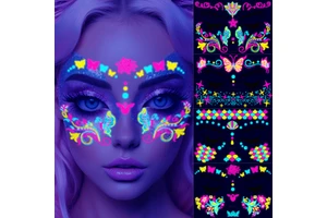 8pcs Waterproof Temporary Tattoo Sticker Masquerade Neon Fluorescent Face Sticker Music Festival Glowing Tattoo Makeup Glitter