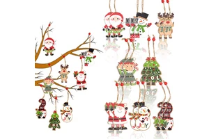 PARTYMENT Whimsical Cartoon Christmas Tree Hanging Ornaments Set Colorful Wooden Pendant Decor for Holiday Party Supplies