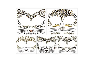 Metallic Gold Foil Leopard Face Tattoo Sticker Music Festival Rave Party Makeup Wild Cheetah Print Temporary Body Art
