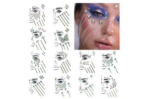 Mermaid Gem Glitter Rhinestone Shiny Diamond Rave Festival Face Jewels Crystals Halloween Eyes Temporary Tattoos Stickers