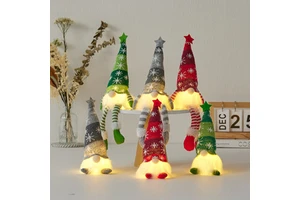 LED Light Christmas Faceless Doll Gnome Ornaments Props Luminous Belt Light Sitting Knitting Forest Man Doll Decoration