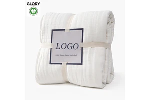 GOTS Organic 6 Layers Cotton White Muslin Blanket Custom Solid 120cm Baby Newborn Quilted Receiving Gauze Blanket For Bedding