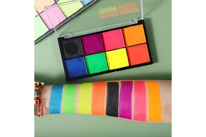 Cosmetic Makeup Water Activated Eyeliner Eyeshadow Palette 8-color Oil Based Uv Neon Face Body Paint Palette for Kids and Adult