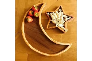 Wooden Eid Mubarak Dessert Tray Party Supplies Wooden Moon Star Ramadan Tray Islamic Decorations for Home