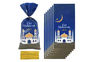 2024 Islamic Muslim Party Supplies 100pcs Plastic Eid Mubarak Gift Bags for Candy & Cookie Ramadan Kareem Decoration Eid Gifts