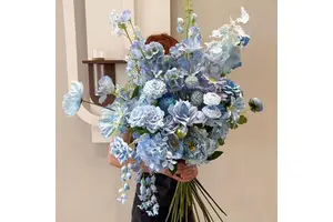 Wholesale Blue Series Single Stem Silk Flower Floral Arrangement Accessories Artificial Flower For Wedding Home Event Decoration