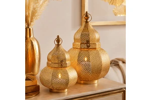 Wholesale Moroccan Hollow Metal Candle Lantern Tabletop Gold White Gourd Shape Ramadan Eid Home Wedding Decor