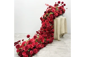 FL-975 Modern Style Artificial Red Rose Flower Runner Wedding Centerpieces Floral Arrangement for Table Party Decorations