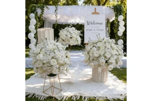 OEM Decorative Flowers Plants Wedding Event Table Centerpieces Artificial Silk White Flower Ball Wedding Decorations Supplies