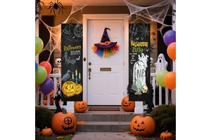 2025 New Halloween Festival Decoration Supplies Pumpkin Party Decoration Vertical Courtyard Background Cloth Decoration Supplies