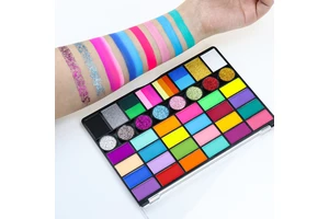 GP Professional Face Body Painting Kit Kids Water Based Non Toxic Face Paint Palette Brush Stencils Glitter Glow Dark Party