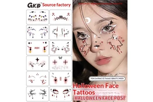 Halloween Tattoo Stickers Funny Party Cartoon Face Stickers New Temporary Makeup Horror-Proof Water Transfer