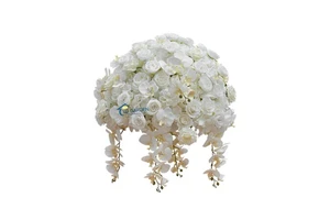 High Quality Custom Artificial White Orchids Rose Flower Ball Arrangements Wedding Party Dining Table Decor Silk Backdrop