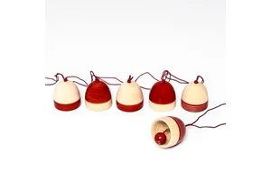 Handcrafted Wooden Christmas Ornaments for Christmas Decoration Set of 4 Snowman Tree and Spheres 6 Bells Red