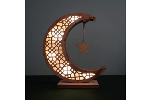 DAMAI Ramadan Mubarak Eid Decorations Wooden Moon Star Lights Table Ornaments for Home Party Supplies