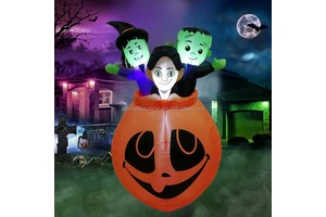 Halloween Inflatables Pumpkin Ghost Outdoor Decorations, Blow up Pumpkin Halloween Yard Decorations for Front Lawn Garden Decor