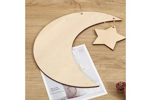 Ramadan Star Moon Pendant for Muslim Festival Home Party Decorations Handcrafted Wooden Crafts Supply