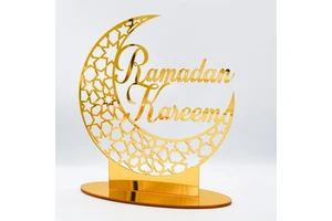 Eid Mubarak Acrylic Ornament With Light Strip Ramadan Moon Decorations for Home Eid Ramadan Islamic Muslim Party Favor Supplies