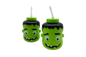 Halloween Parties Events Decoration Ghost Frankenstein Classic Style Special-shaped Plastic Water Bottle Cup Straw Letterpress