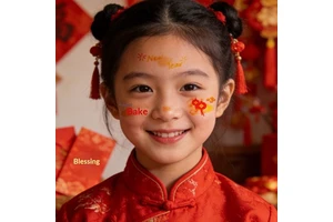 New Year Children's Face Makeup Sticker Set-12 Pieces Water Transfer Printed Cute Cartoon Fortune Blush Stickers for Spring