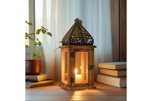 Hot Sale Eid Mubarak Party Supplies Ramadan Holy Iron Wooden Candle Holder Muslim Home Dining Table Decoration