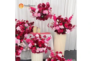 Burgundy and pink Wedding Floral Decoration Set Romantic Wedding Reception Table and Backdrop Decorations