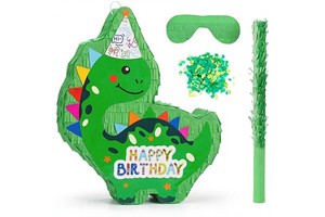 Green Dinosaur Piata Cardboard Stick Blindfold Confetti Animal Themed Birthday Party Game Supplies Decorations