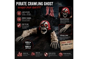 Animated Crawling Pirate Skeleton Scary Light-up Eyes Halloween Decoration For Outdoor Garden Haunted House Party Props