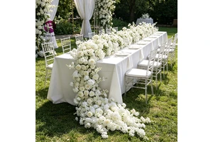 10ft White Blossom Rose Wedding Flower Runner Bride Table Centerpieces Flower Arrangement for Wedding Events Decoration Flower