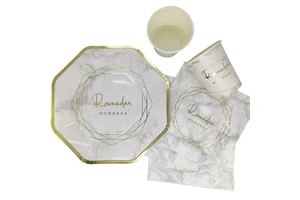 Ramadan Mubarak Party Supplies Ramadan Mubarak Tableware Disposable Paper Plates Balloons Cups Napkins Muslim Islamic Festival